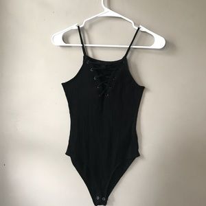 Ribbed Lace-Up Cami Bodysuit